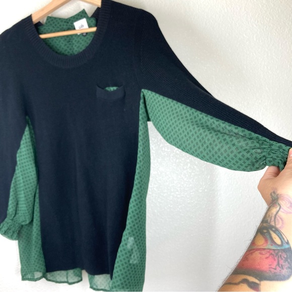 Cabi Get Together Sweater Small Chiffon Back Black and Green 100% Cotton - Picture 6 of 16